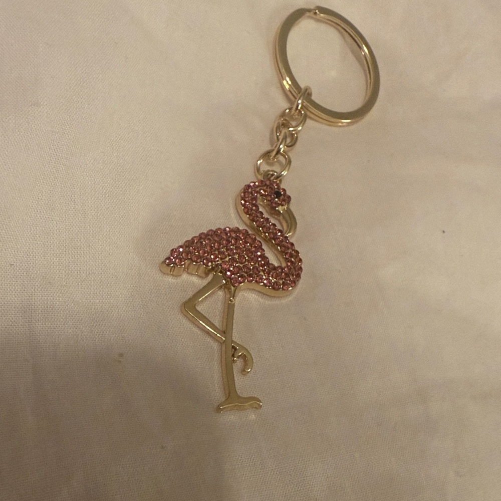 NWT Pink Bling Rhinestone Flamingo Keychain - Picture 3 of 3